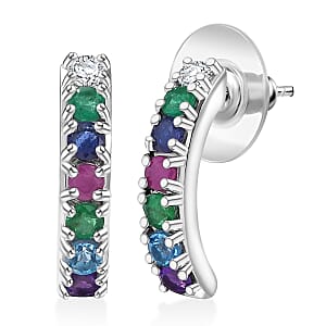 D'Joy Multi Gemstone and Lab Grown Diamond I1 1.50 ctw Earrings in Rhodium Over Sterling Silver