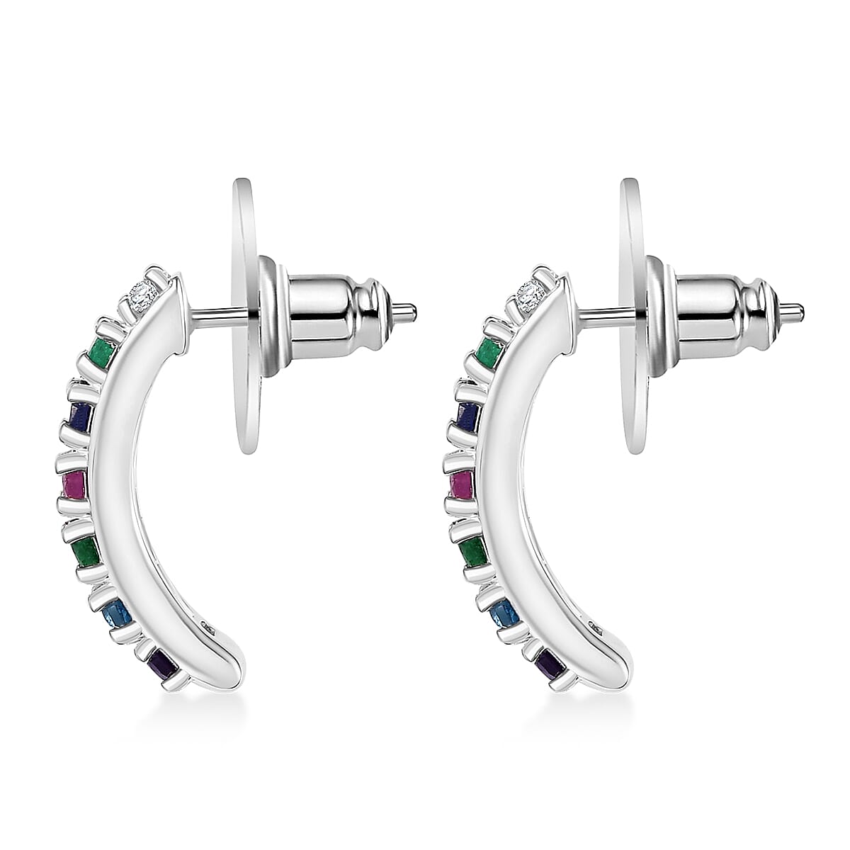 D'Joy Multi Gemstone and Lab Grown Diamond I1 1.50 ctw Earrings in Rhodium Over Sterling Silver image number 3