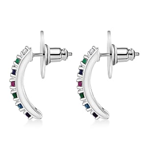 D'Joy Multi Gemstone and Lab Grown Diamond I1 1.50 ctw Earrings in Rhodium Over Sterling Silver