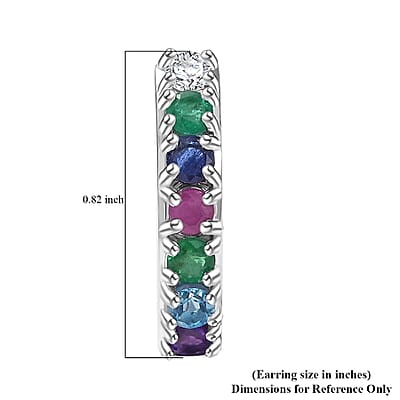 D'Joy Multi Gemstone and Lab Grown Diamond I1 1.50 ctw Earrings in Rhodium Over Sterling Silver