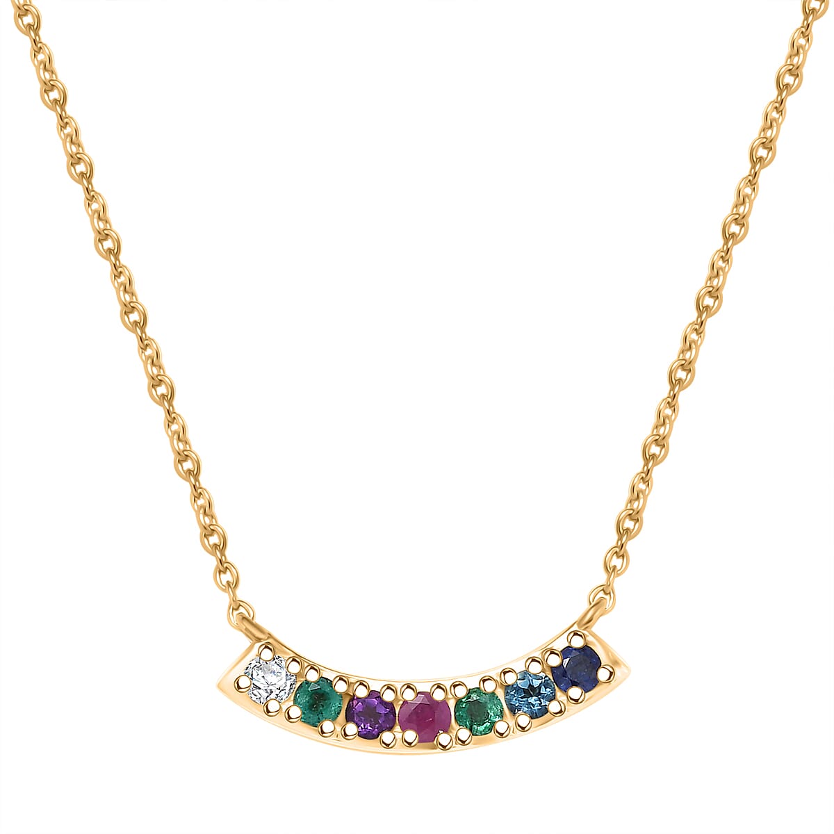 D'Joy Multi Gemstone and Lab Grown Diamond I1 0.90 ctw Necklace in 18K Vermeil Yellow Gold Over Sterling Silver 18 Inches image number 0