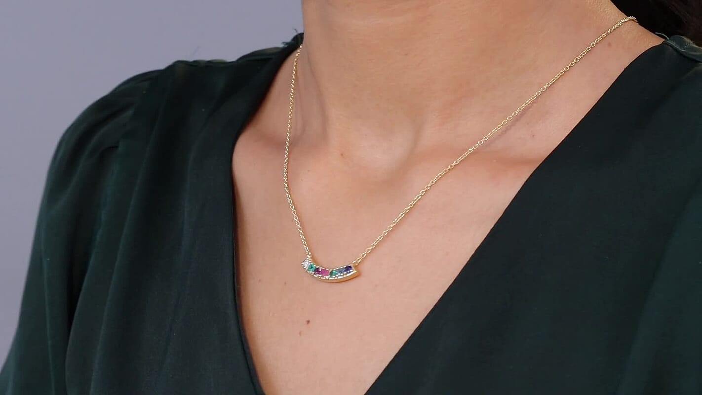 D'Joy Multi Gemstone, Lab Grown Diamond (I1) Necklace (18 Inches) in 18K Vermeil YG Over Sterling Silver 0.90 ctw