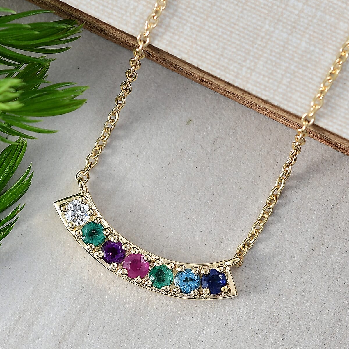 D'Joy Multi Gemstone and Lab Grown Diamond I1 0.90 ctw Necklace in 18K Vermeil Yellow Gold Over Sterling Silver 18 Inches image number 1