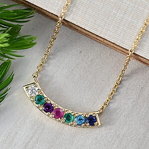 D'Joy Multi Gemstone and Lab Grown Diamond I1 0.90 ctw Necklace in 18K Vermeil Yellow Gold Over Sterling Silver 18 Inches