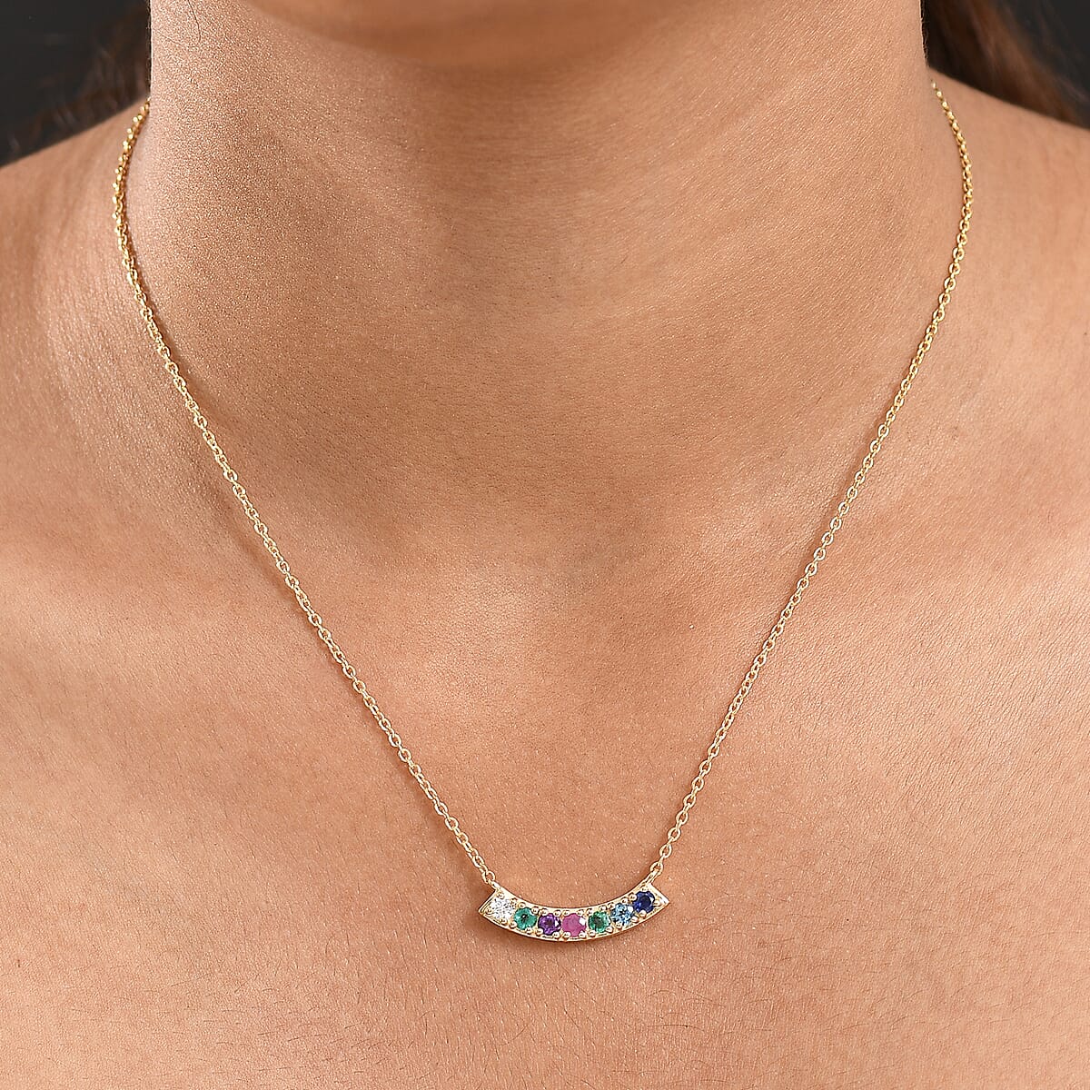 D'Joy Multi Gemstone and Lab Grown Diamond I1 0.90 ctw Necklace in 18K Vermeil Yellow Gold Over Sterling Silver 18 Inches image number 2