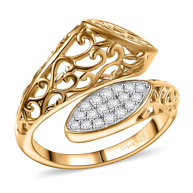 D'Joy Passport to Turkey White Zircon 0.30 ctw Ring in 18K Vermeil Yellow Gold Over Sterling Silver (Size 10.0)