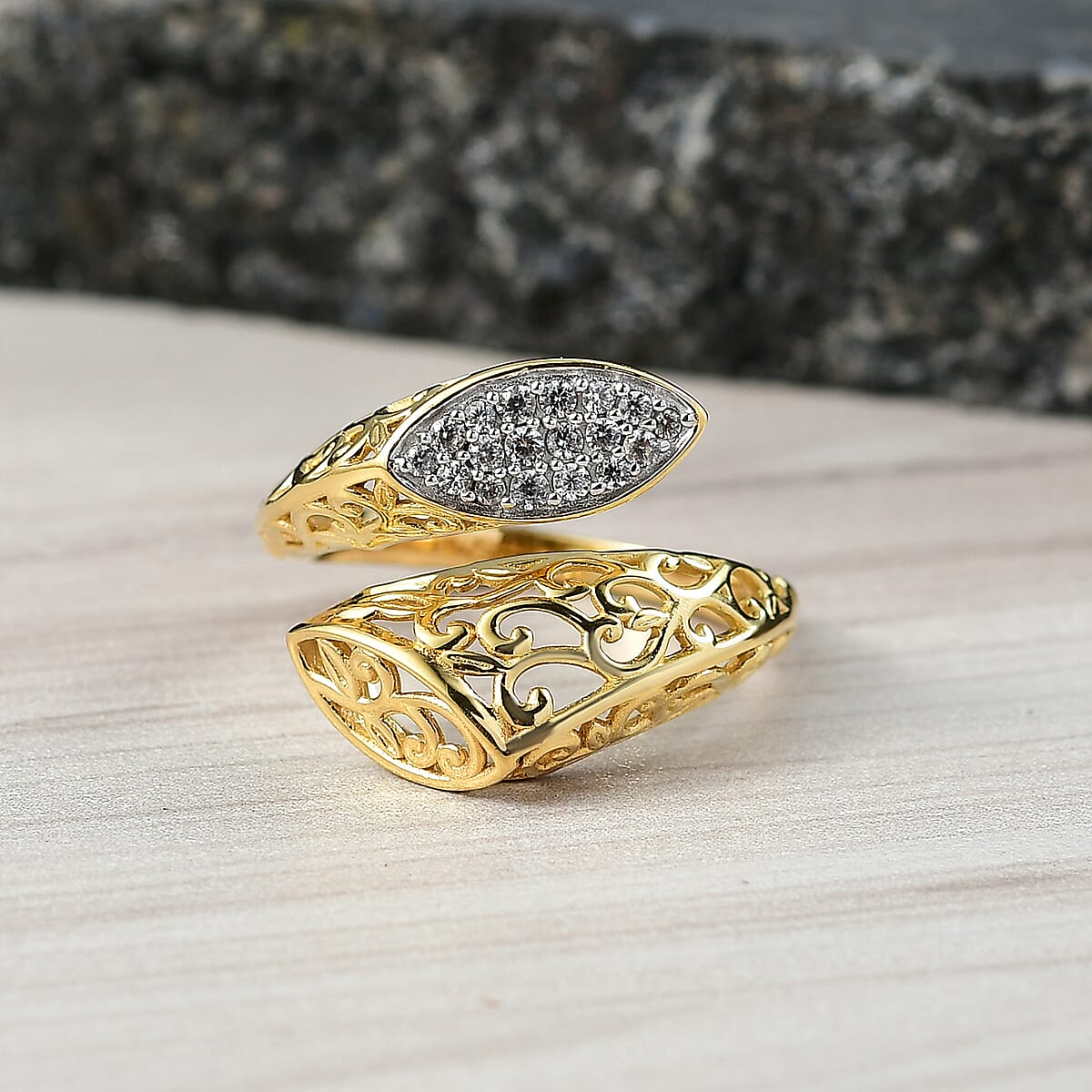D'Joy Passport to Turkey White Zircon 0.30 ctw Ring in 18K Vermeil Yellow Gold Over Sterling Silver (Size 10.0) image number 1