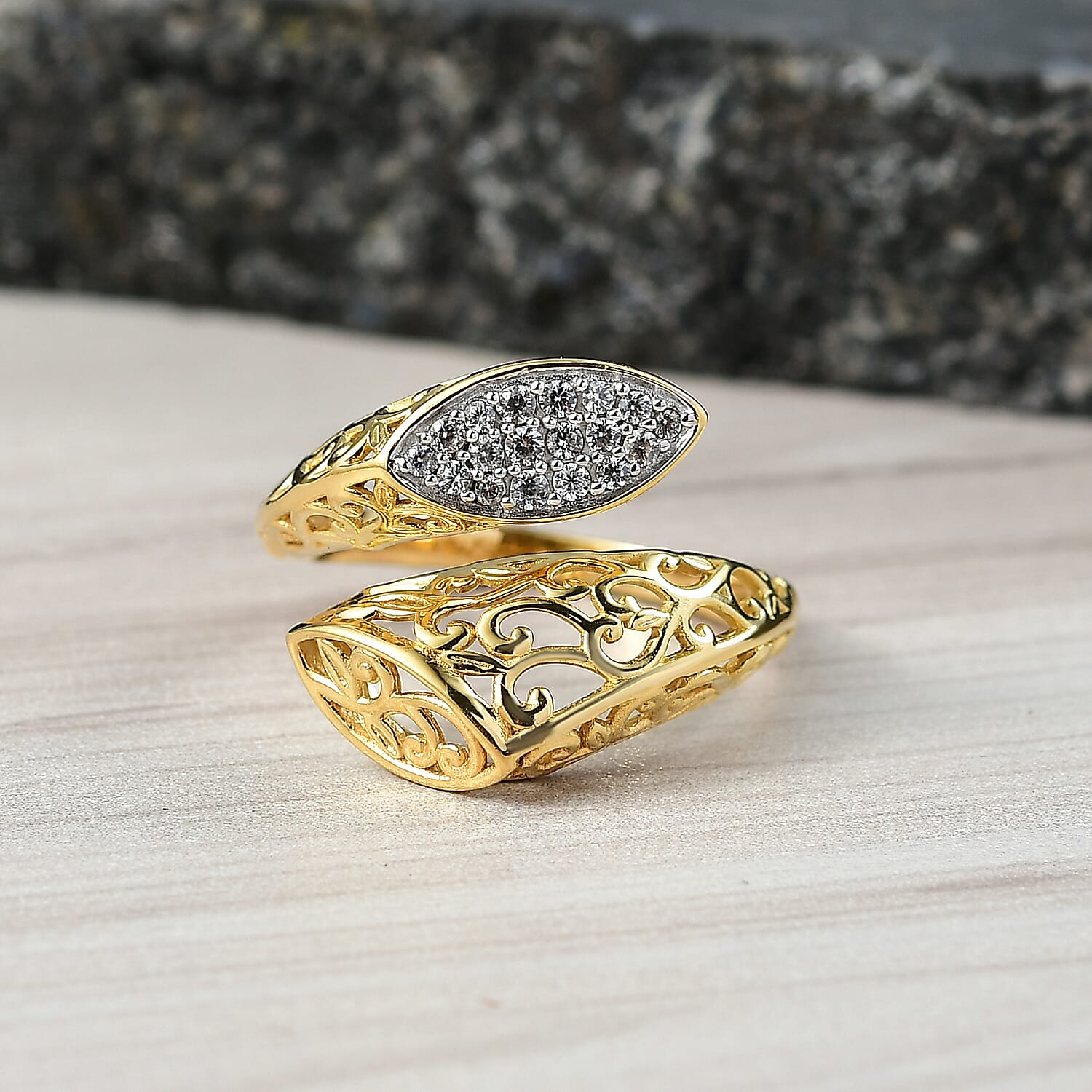 D'Joy Passport to Turkey White Zircon 0.30 ctw Ring in 18K Vermeil Yellow Gold Over Sterling Silver (Size 7.0)