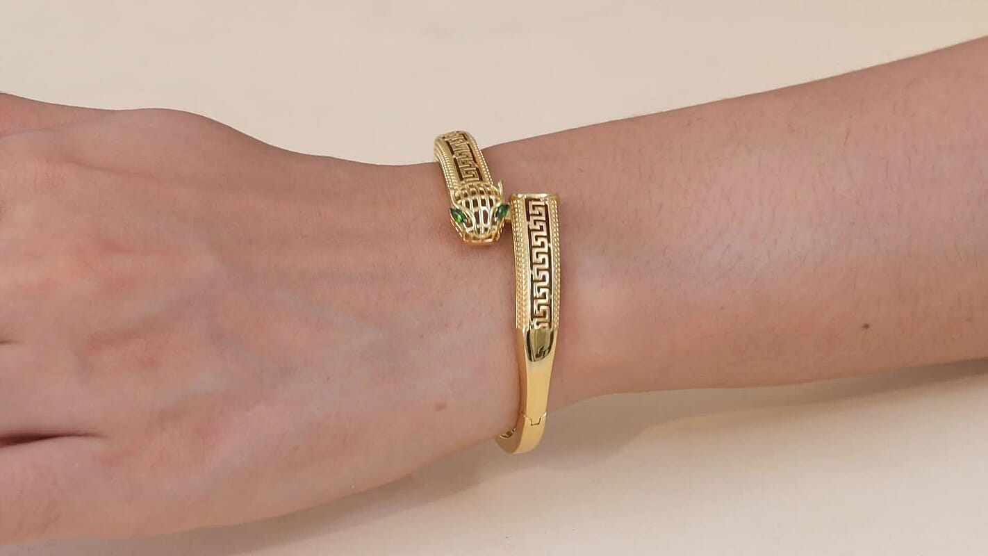 D'Joy Chrome Diopside 0.25 ctw Bangle Bracelet in 18K Vermeil Yellow Gold Over Sterling Silver (6.50 In)