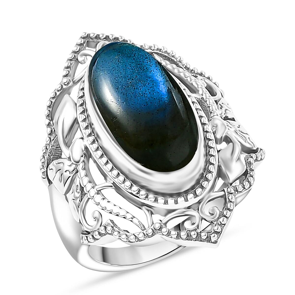 D'Joy Passport to Israel Artisan Crafted Malagasy Labradorite 5.35 ctw Solitaire Ring in Sterling Silver (Size 10.0) image number 0