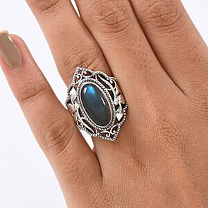 D'Joy Passport to Israel Artisan Crafted Malagasy Labradorite 5.35 ctw Solitaire Ring in Sterling Silver (Size 10.0)