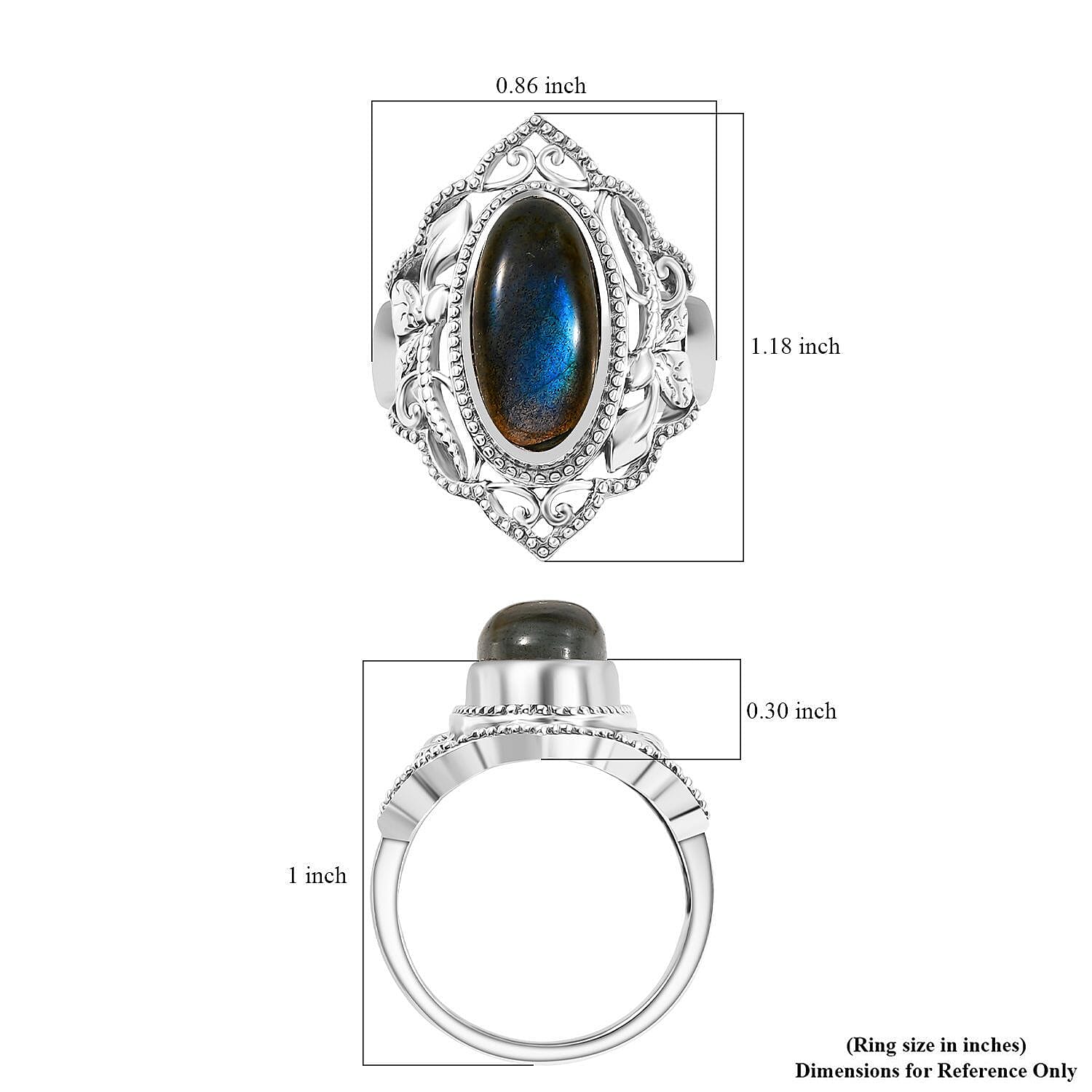 D'Joy Passport to Israel Artisan Crafted Malagasy Labradorite 5.35 ctw Solitaire Ring in Sterling Silver (Size 10.0)