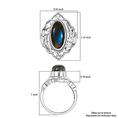 D'Joy Passport to Israel Artisan Crafted Malagasy Labradorite 5.35 ctw Solitaire Ring in Sterling Silver (Size 10.0)