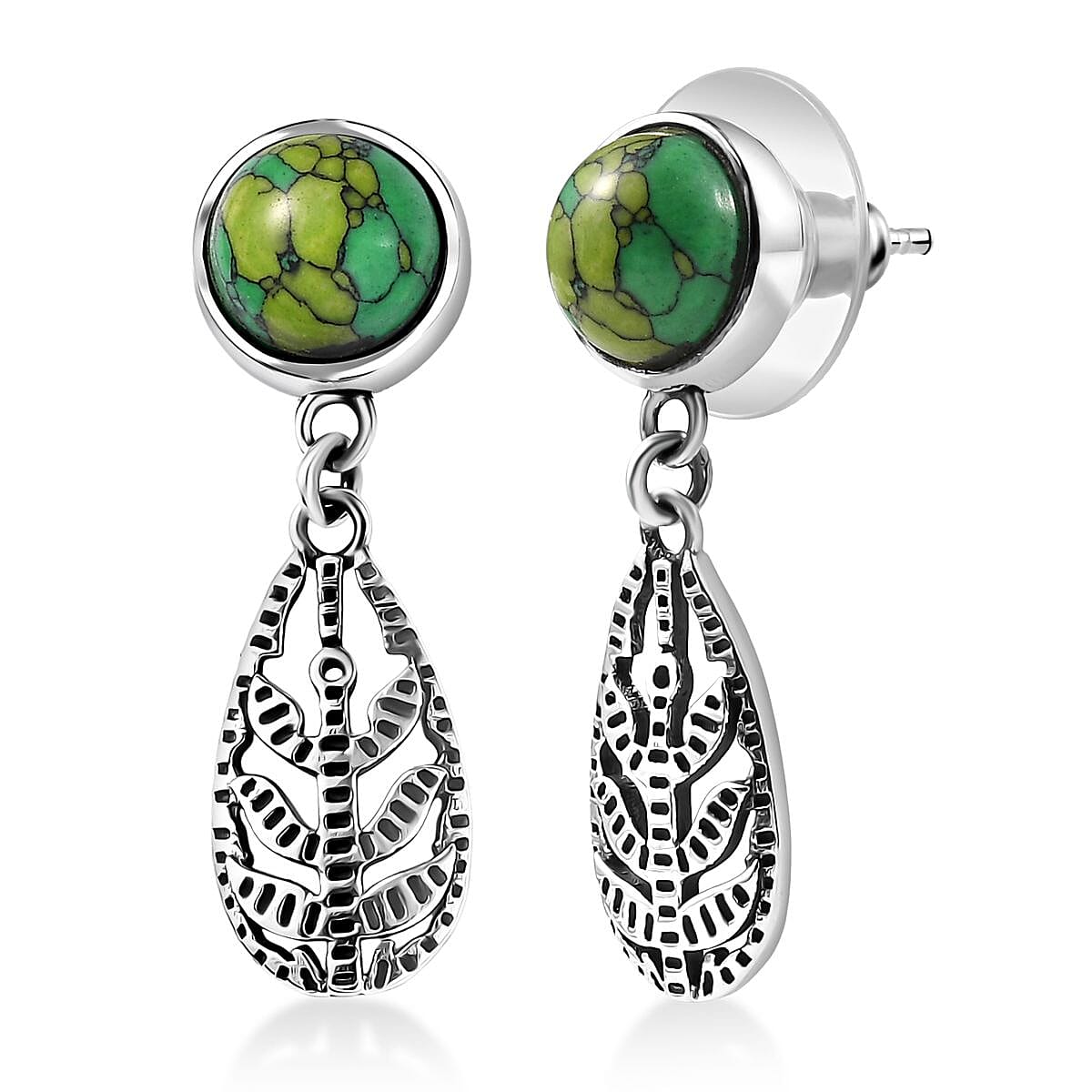 D'Joy Passport to Israel Artisan Crafted Green Howlite 4.25 ctw Earrings in Sterling Silver  image number 0