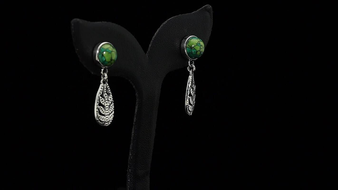 D'Joy Passport to Israel Artisan Crafted Green Howlite 4.25 ctw Earrings in Sterling Silver