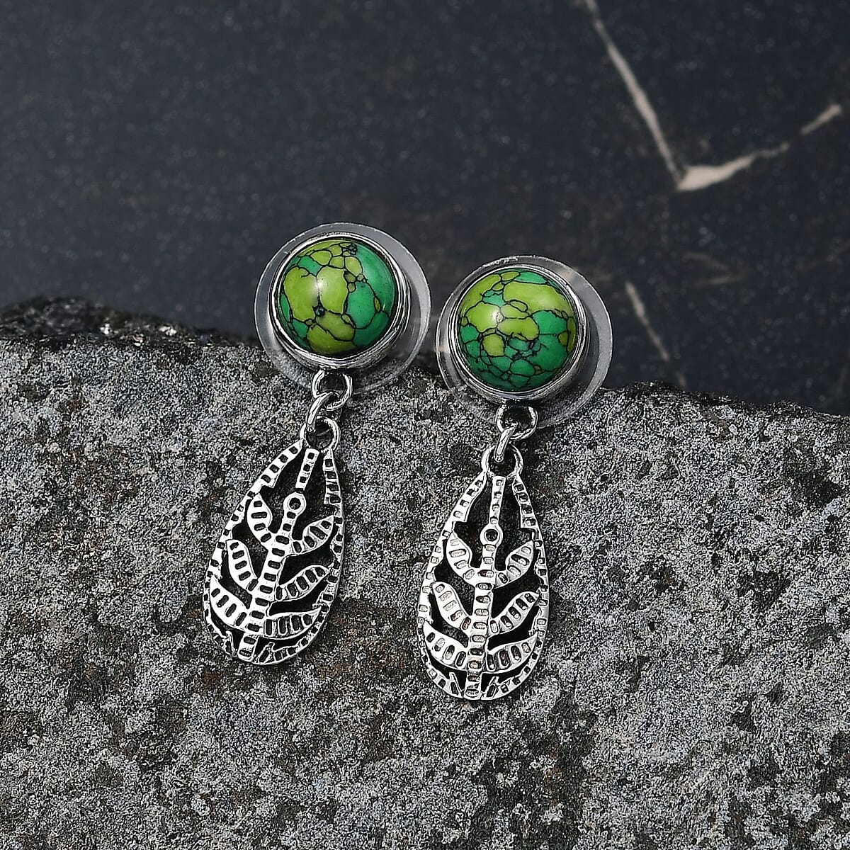 D'Joy Passport to Israel Artisan Crafted Green Howlite 4.25 ctw Earrings in Sterling Silver  image number 1