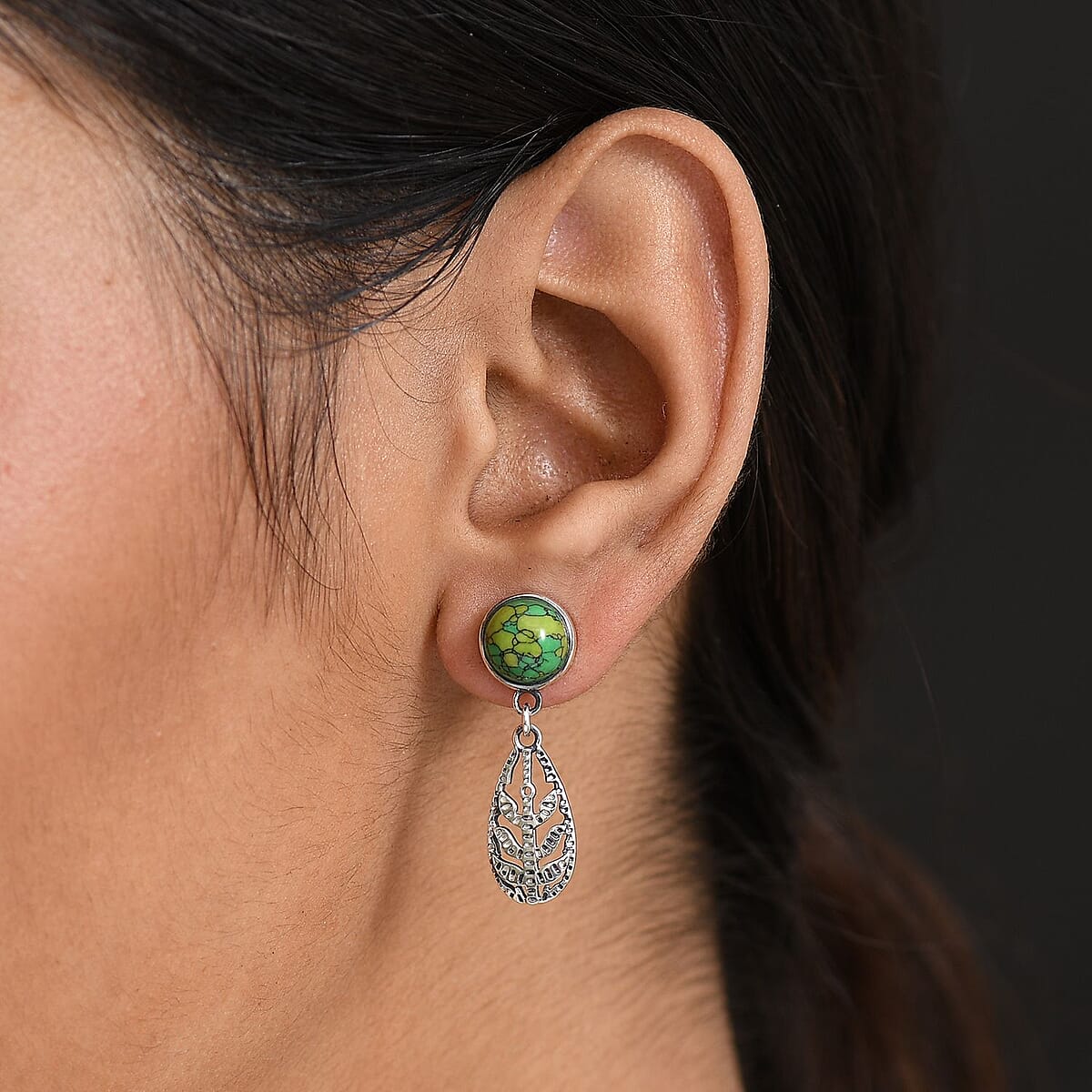 D'Joy Passport to Israel Artisan Crafted Green Howlite 4.25 ctw Earrings in Sterling Silver  image number 2