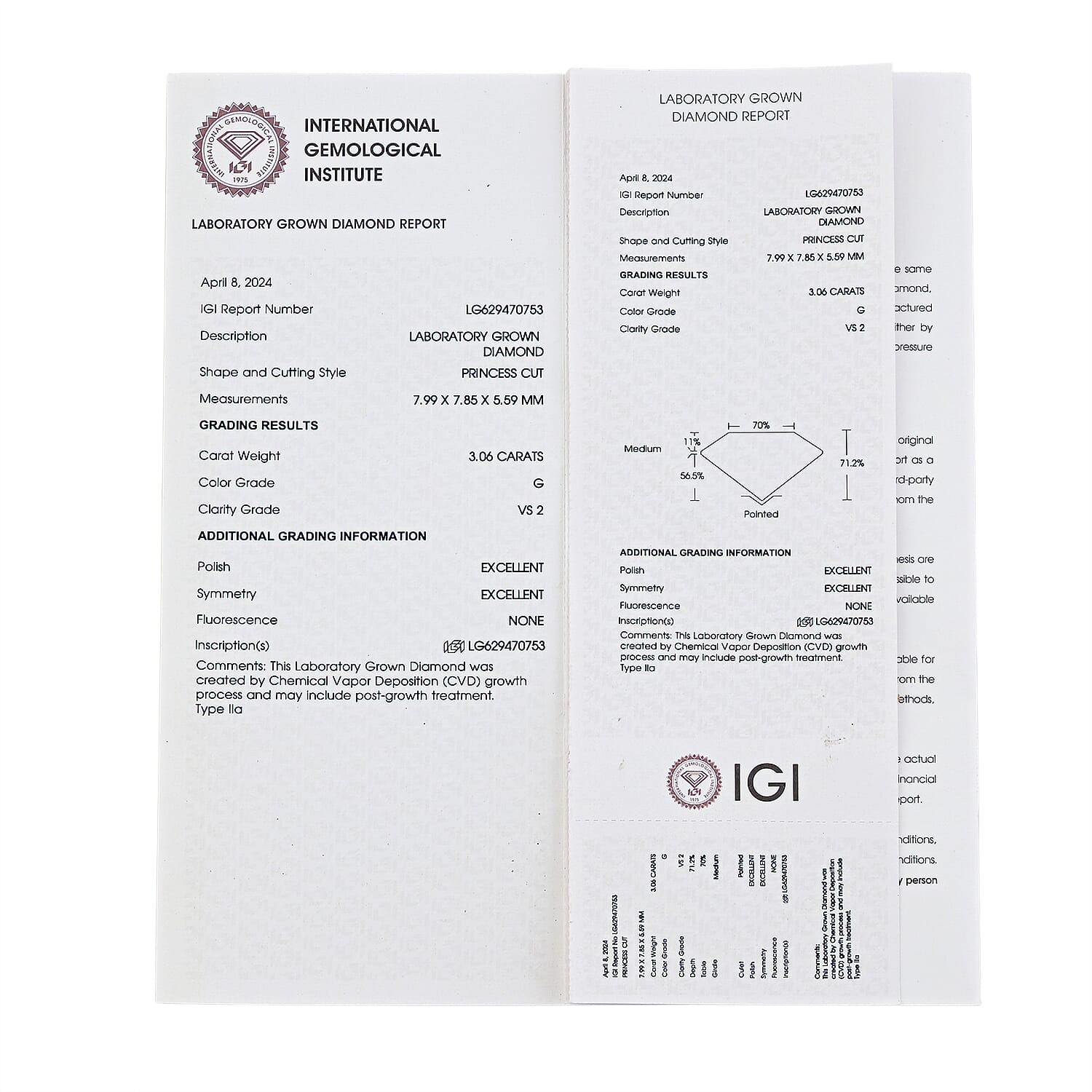 IGI Certified Luxuriant Lab Grown Diamond (Sqr 7.8x7.8 mm) (E-F, VS) 3.10 ctw