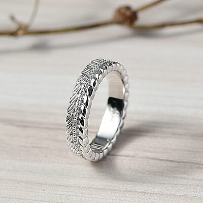 D'Joy Leaf Band Ring in Rhodium Over Sterling Silver (Size 10.0) 4.75 Grams