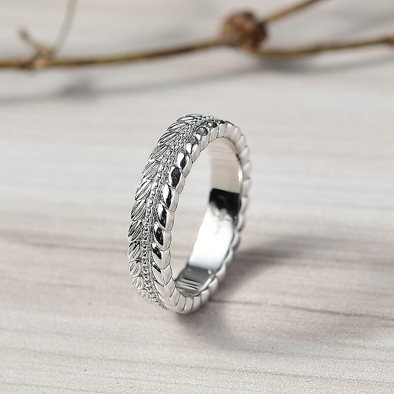 D'Joy Leaf Band Ring in Rhodium Over Sterling Silver (Size 10.0) 4.75 Grams