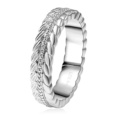 D'Joy Leaf Band Ring in Rhodium Over Sterling Silver (Size 10.0) 4.75 Grams