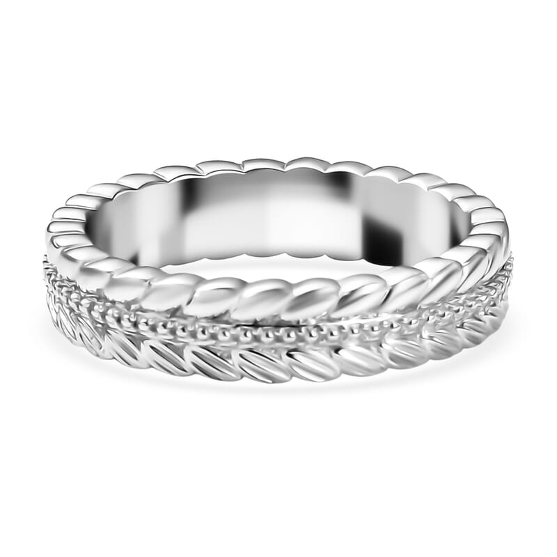 D'Joy Leaf Band Ring in Rhodium Over Sterling Silver (Size 7.0) 4.75 Grams