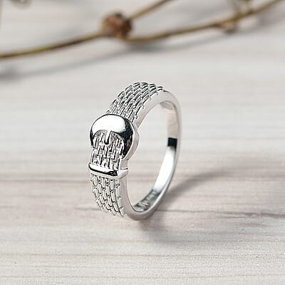 D'Joy Buckle Ring in Rhodium Over Sterling Silver (Size 10.0) 4.0 Grams