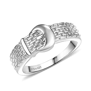 D'Joy Buckle Ring in Rhodium Over Sterling Silver (Size 8.0) 4.0 Grams