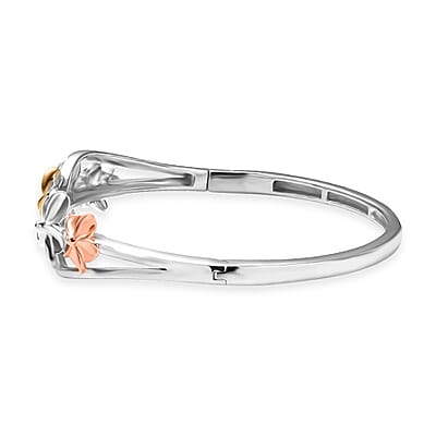 D'Joy Floral Bangle Bracelet in 18K Vermeil YRG and Rhodium Over Sterling Silver (7.25 In) 22.30 Grams