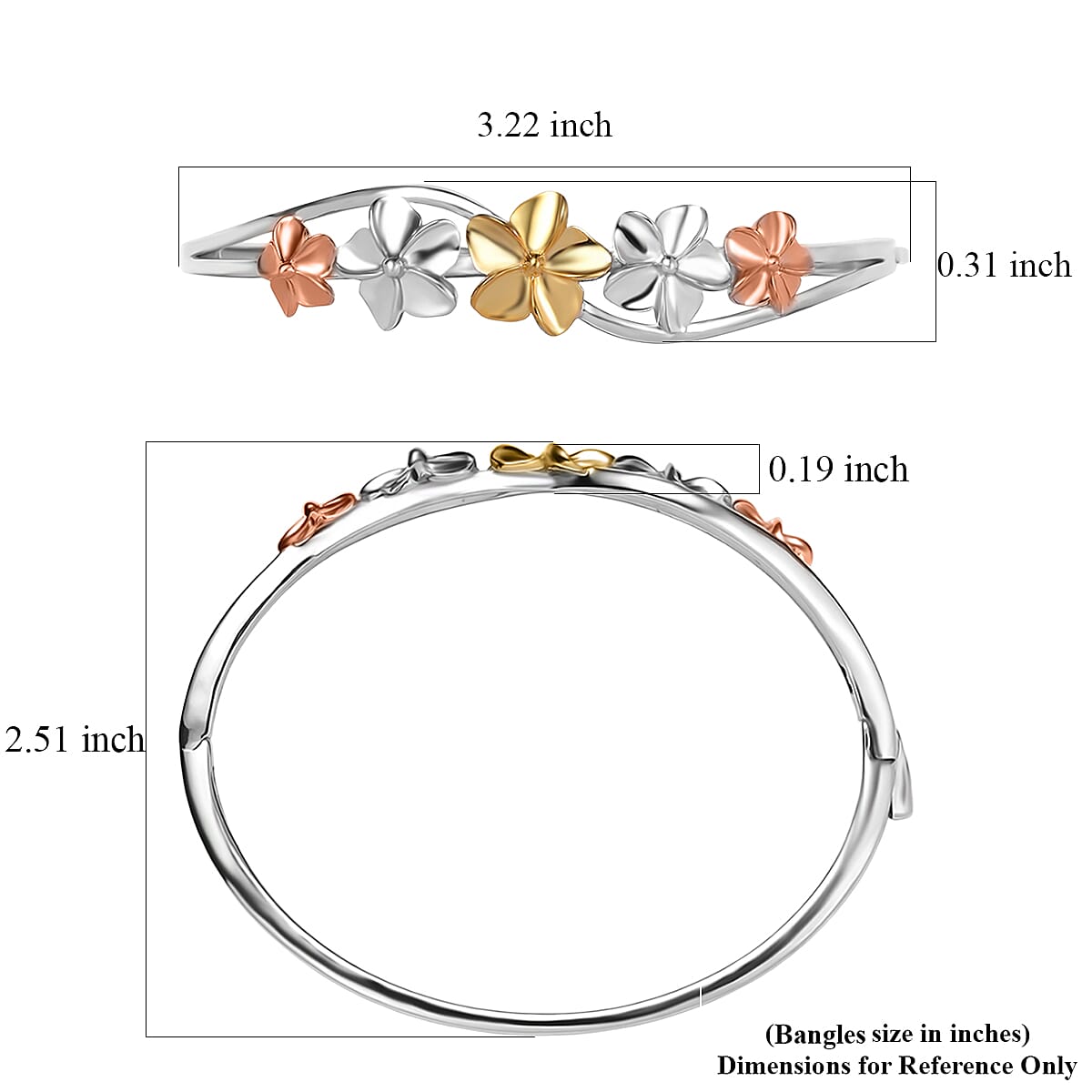 D'Joy Floral Bangle Bracelet in 18K Vermeil YRG and Rhodium Over Sterling Silver (7.25 In) 22.30 Grams