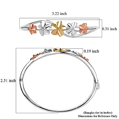 D'Joy Floral Bangle Bracelet in 18K Vermeil YRG and Rhodium Over Sterling Silver (7.25 In) 22.30 Grams