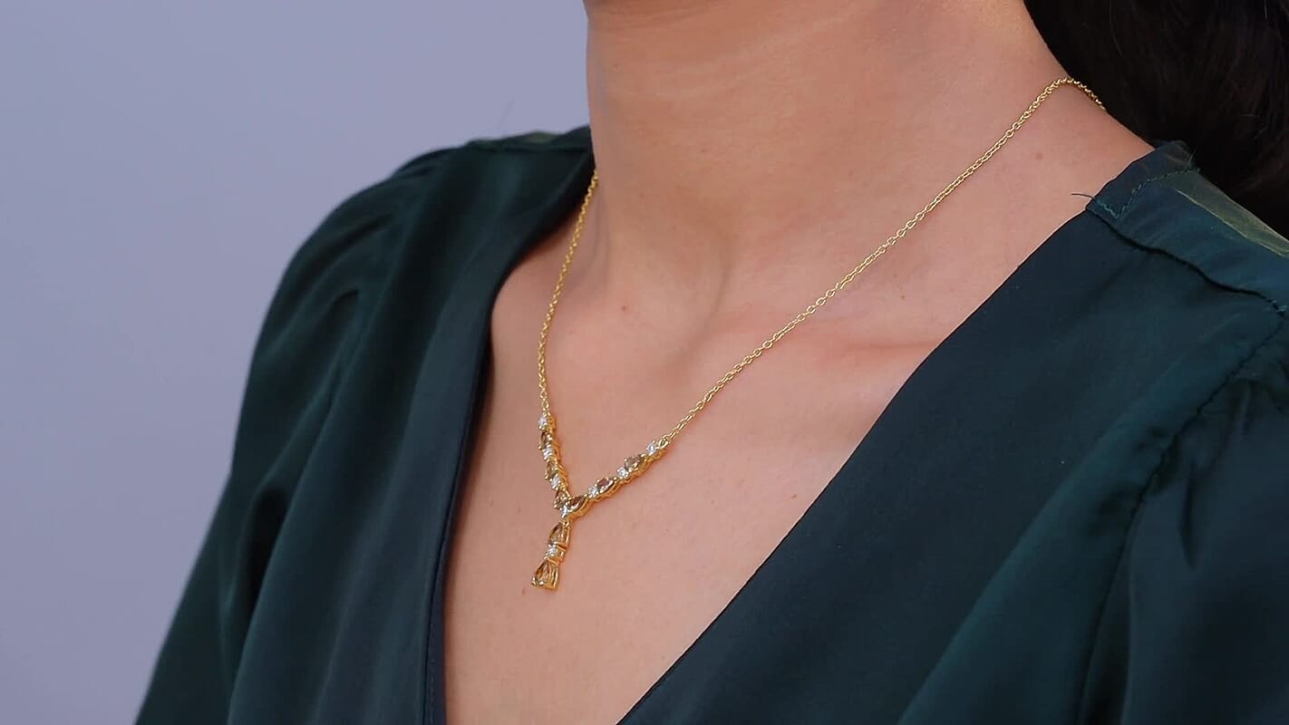 D'Joy Golden Turkizite and Moissanite 2.35 ctw Necklace in 18K Vermeil Yellow Gold Over Sterling Silver 18 Inches