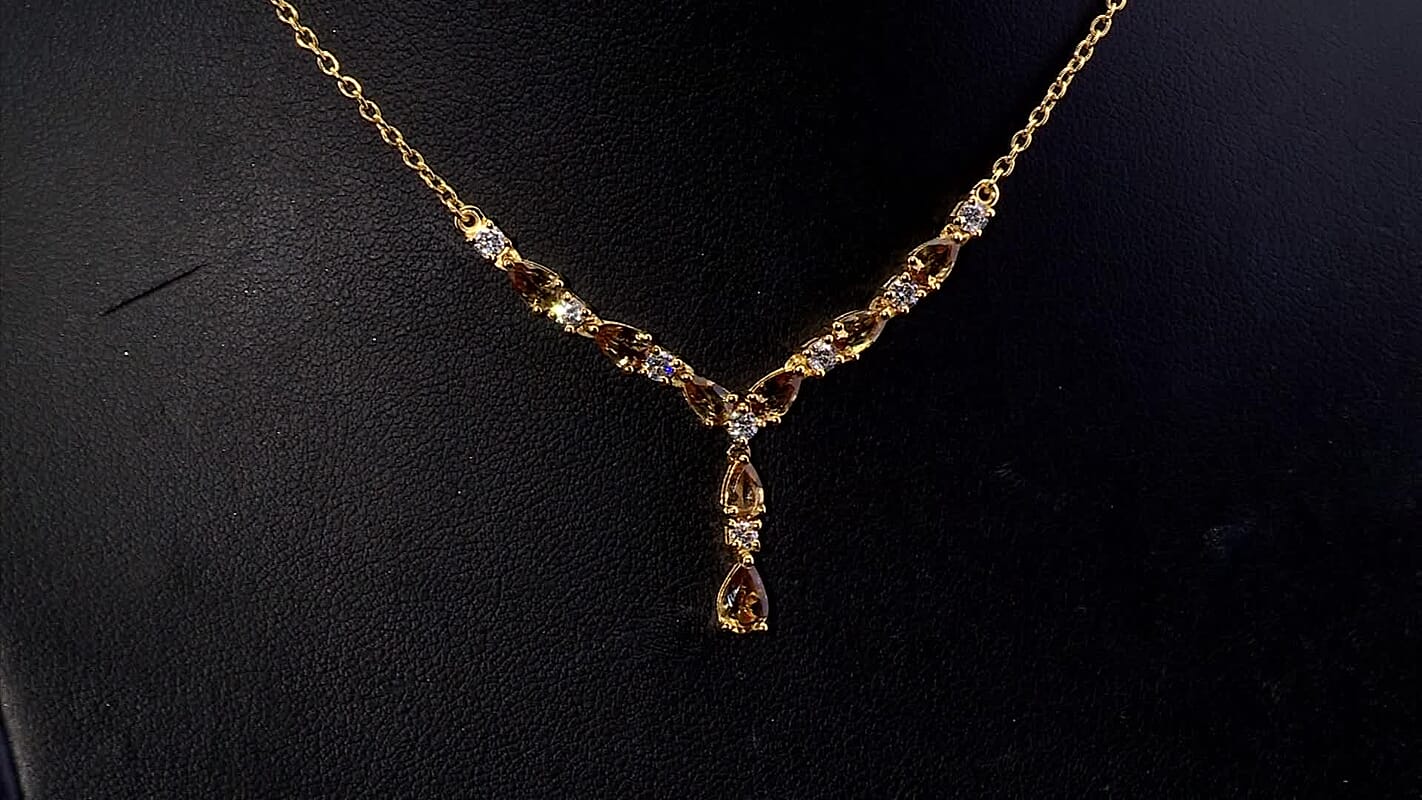 D'Joy Golden Turkizite and Moissanite 2.35 ctw Necklace in 18K Vermeil Yellow Gold Over Sterling Silver 18 Inches