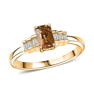 Golden Turkizite and G-H SI Luxuriant Lab Grown Diamond 0.70 ctw Ring in 18K Vermeil Yellow Gold Over Sterling Silver (Size 10.0)