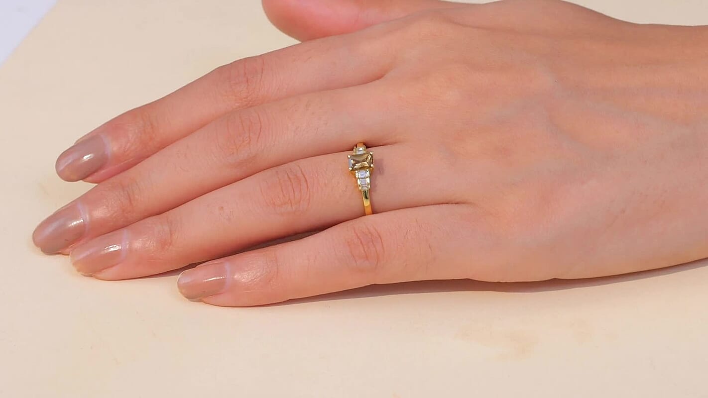 Golden Turkizite, Luxuriant Lab Grown Diamond (G-H, SI) Ring in 18K Vermeil YG Over Sterling Silver (Size 10.0) 0.70 ctw