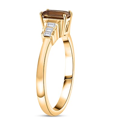 Golden Turkizite and G-H SI Luxuriant Lab Grown Diamond 0.70 ctw Ring in 18K Vermeil Yellow Gold Over Sterling Silver (Size 10.0)