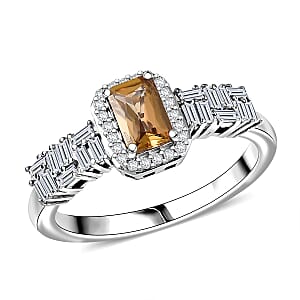 D'Joy Golden Turkizite and Moissanite 1.00 ctw Ring in Rhodium Over Sterling Silver (Size 6.0)