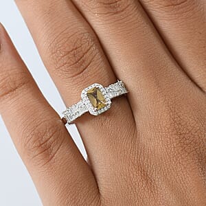 D'Joy Golden Turkizite and Moissanite 1.00 ctw Ring in Rhodium Over Sterling Silver (Size 6.0)