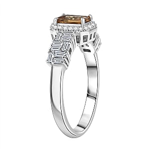 D'Joy Golden Turkizite and Moissanite 1.00 ctw Ring in Rhodium Over Sterling Silver (Size 6.0)