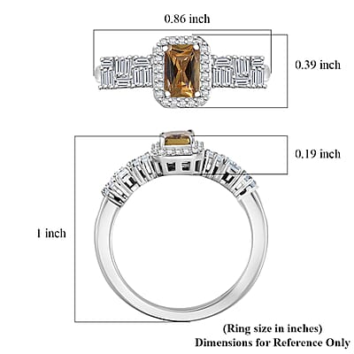 D'Joy Golden Turkizite and Moissanite 1.00 ctw Ring in Rhodium Over Sterling Silver (Size 6.0)