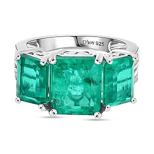 D'Joy Emeraldine Triplet Quartz and White Zircon 7.16 ctw Ring in Rhodium Over Sterling Silver (Size 5.5)