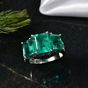 D'Joy Emeraldine Triplet Quartz and White Zircon 7.16 ctw Ring in Rhodium Over Sterling Silver (Size 5.5)