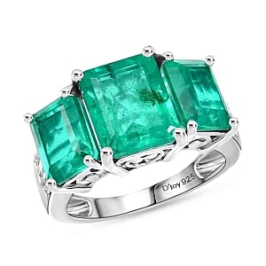 D'Joy Emeraldine Triplet Quartz and White Zircon 7.16 ctw Ring in Rhodium Over Sterling Silver (Size 5.5)