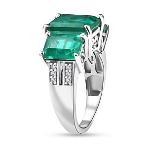 D'Joy Emeraldine Triplet Quartz and White Zircon 7.16 ctw Ring in Rhodium Over Sterling Silver (Size 5.5)