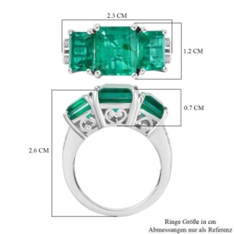 D'Joy Emeraldine Triplet Quartz and White Zircon 7.16 ctw Ring in Rhodium Over Sterling Silver (Size 5.5)