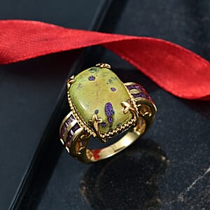 EverTrue Tasmanian Stichtite and African Amethyst 14.40 ctw Ring in 18K YG Plated (Size 10.0)