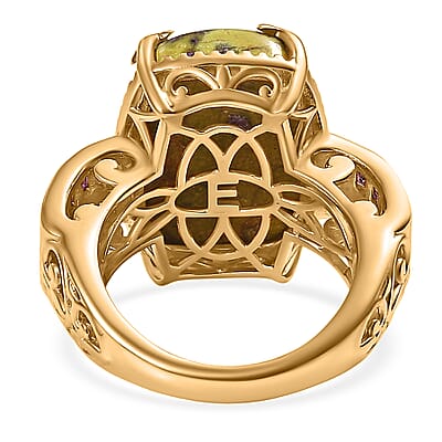 EverTrue Tasmanian Stichtite and African Amethyst 14.40 ctw Earthborn Royal Majesty Ring in 18K YG Plated (Size 11.0)