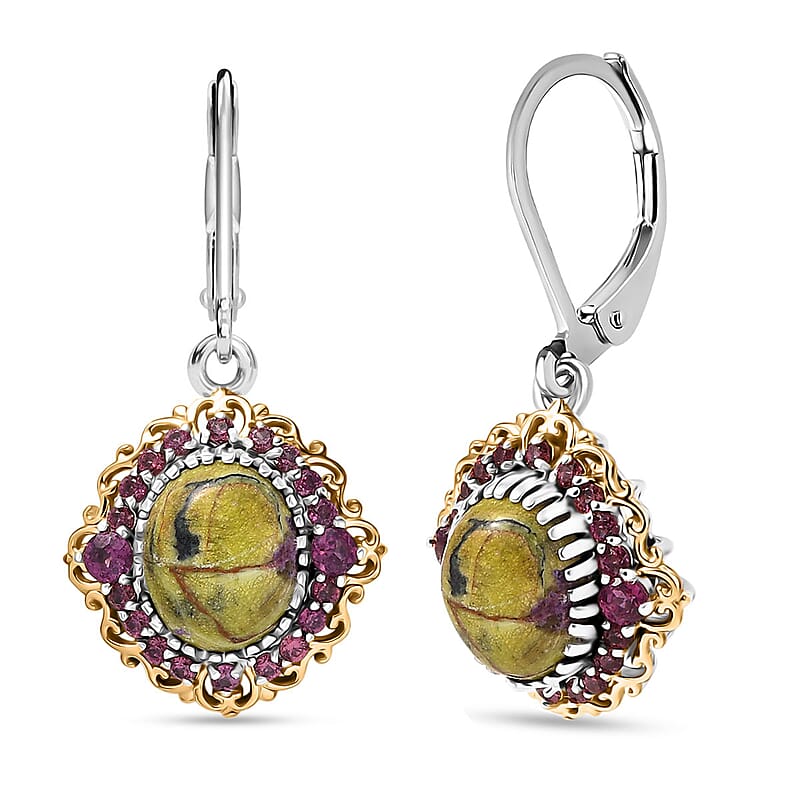 EverTrue Tasmanian Stichtite and Orissa Rhodolite Garnet 6.80 ctw Earthborn Crown Earrings in 18K YG Plated and Platinum Bond