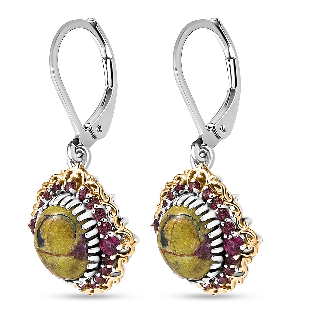 EverTrue Tasmanian Stichtite and Orissa Rhodolite Garnet 6.80 ctw Earthborn Crown Earrings in 18K YG Plated and Platinum Bond