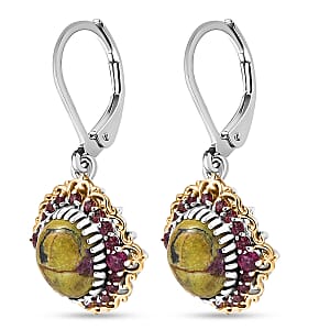 EverTrue Tasmanian Stichtite and Orissa Rhodolite Garnet 6.80 ctw Earrings in 18K YG Plated and Platinum Bond